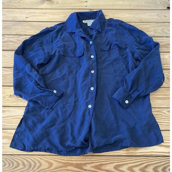 Dress Barn 100% Silk Button Up Blouse Size Medium Women’s Blue - Picture 1 of 8